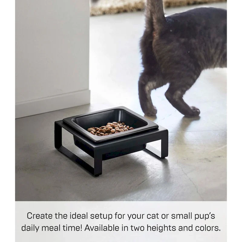 Yamazaki Home Single Pet Food Bowl - Two Styles, Steel and Ceramic, Short, 1.25 - L 6.1 x W 5.91 x H 2.36 inches