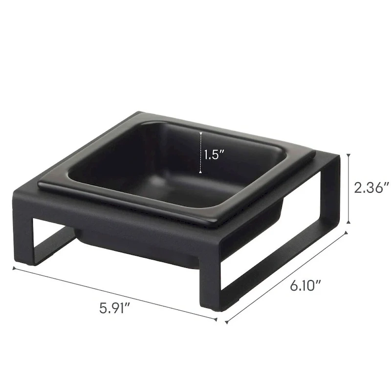 Yamazaki Home Single Pet Food Bowl - Two Styles, Steel and Ceramic, Short, 1.25 - L 6.1 x W 5.91 x H 2.36 inches