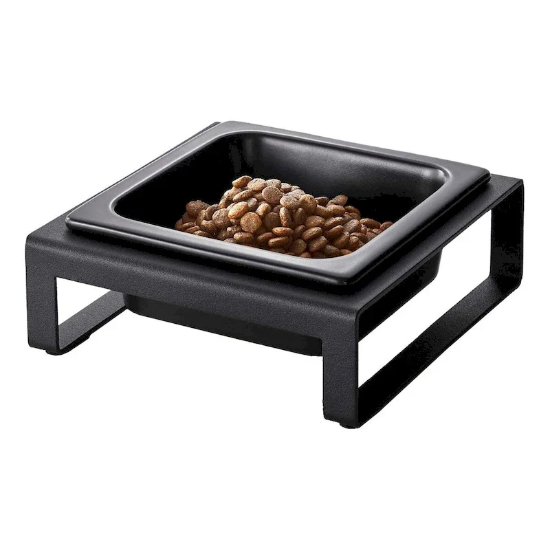 Yamazaki Home Single Pet Food Bowl - Two Styles, Steel and Ceramic, Short, 1.25 - L 6.1 x W 5.91 x H 2.36 inches