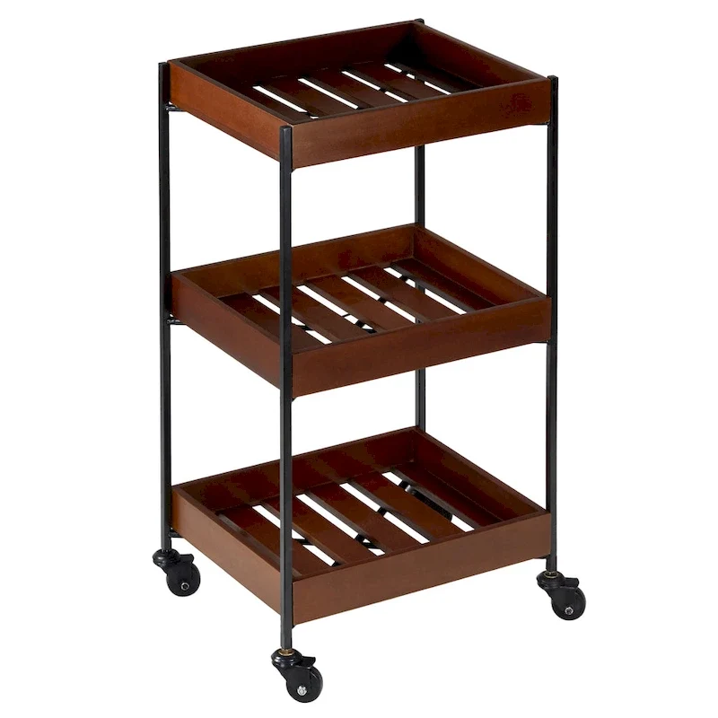 Winslow River of Goods Wooden Slat and Black Metal Storage Cart