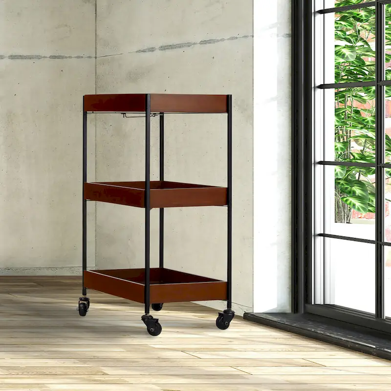 Winslow River of Goods Wooden Slat and Black Metal Storage Cart