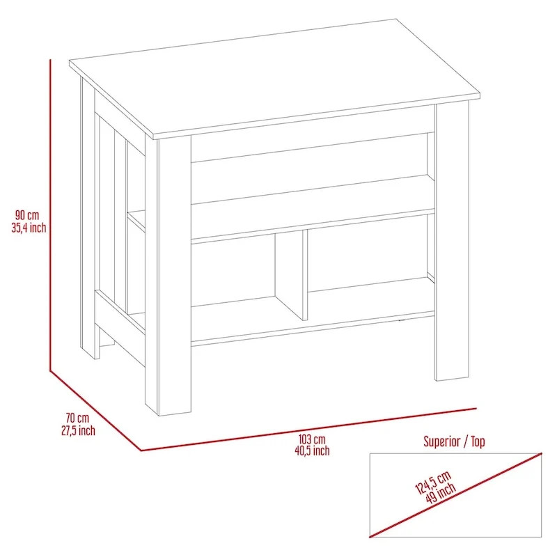 Rockaway 3-Shelf Kitchen Island White and Light Oak