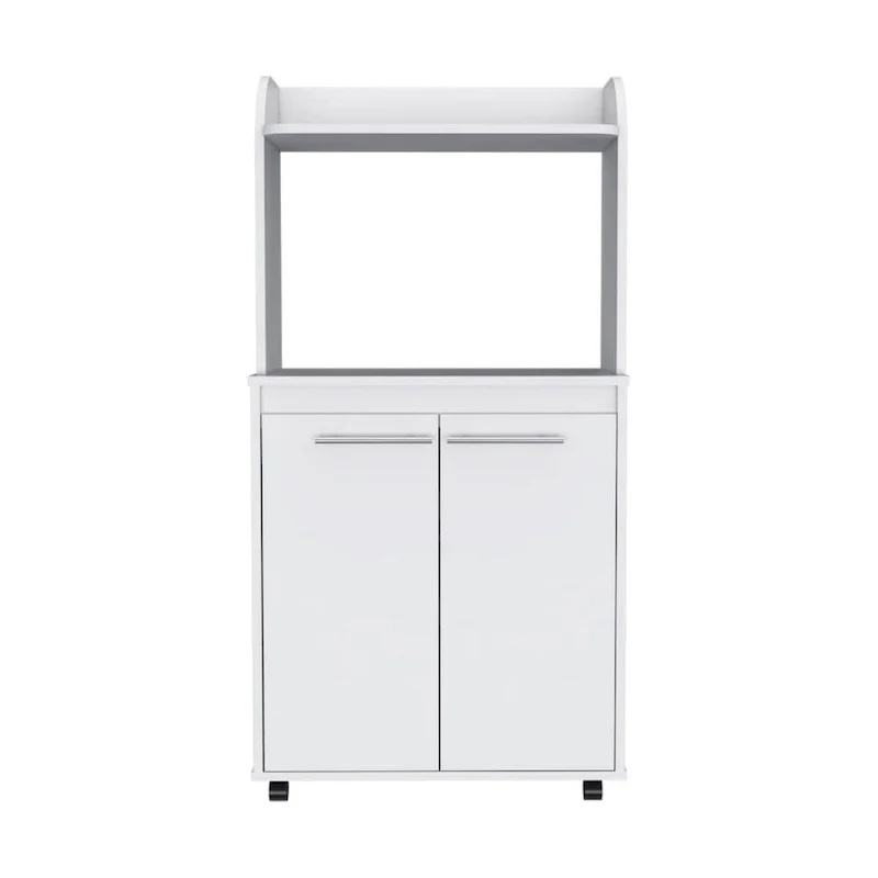 2-Tier Kitchen Island Cart, Rolling Microwave Oven Stand with Open Shelf and Double Door Cabinet