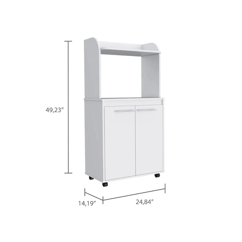 2-Tier Kitchen Island Cart, Rolling Microwave Oven Stand with Open Shelf and Double Door Cabinet