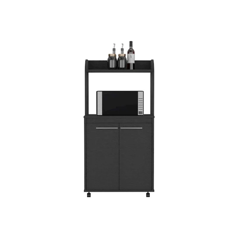 2-Tier Kitchen Island Cart, Rolling Microwave Oven Stand with Open Shelf and Double Door Cabinet