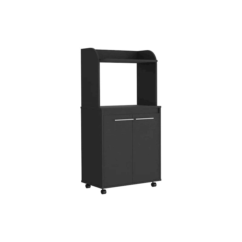 2-Tier Kitchen Island Cart, Rolling Microwave Oven Stand with Open Shelf and Double Door Cabinet
