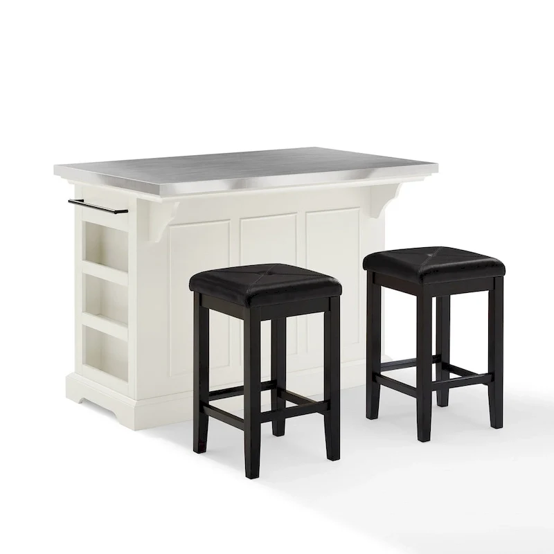 Crosley Julia Island with Upholstered Square Stools - 53d x 50w x 36h