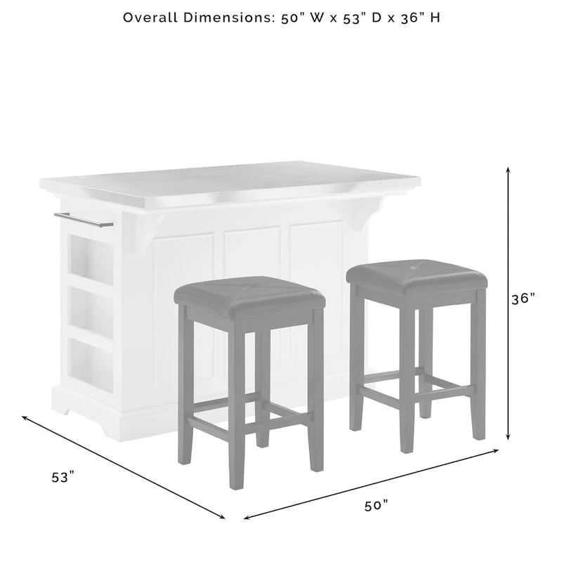 Crosley Julia Island with Upholstered Square Stools - 53d x 50w x 36h
