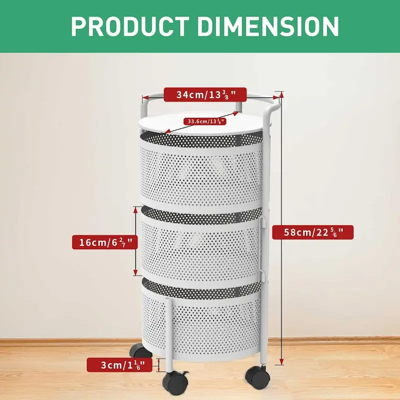 Multi-Tier Rotating Storage Basket with Wheels for Vegetables Fruits Groceries in Kitchen Household Organizer