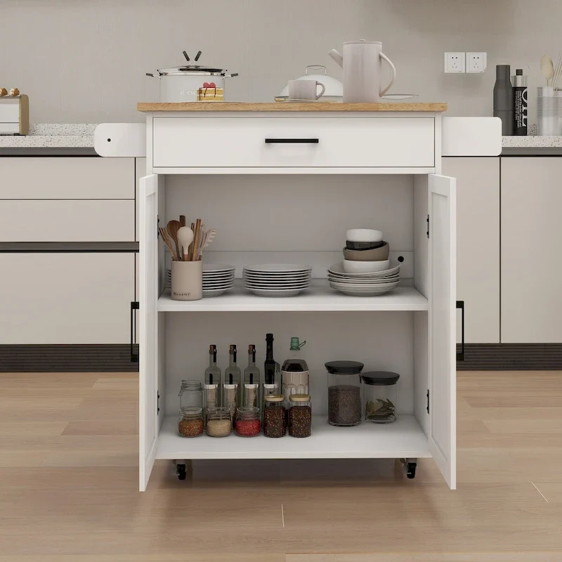 Kitchen island rolling trolley cart with Adjustable Shelves