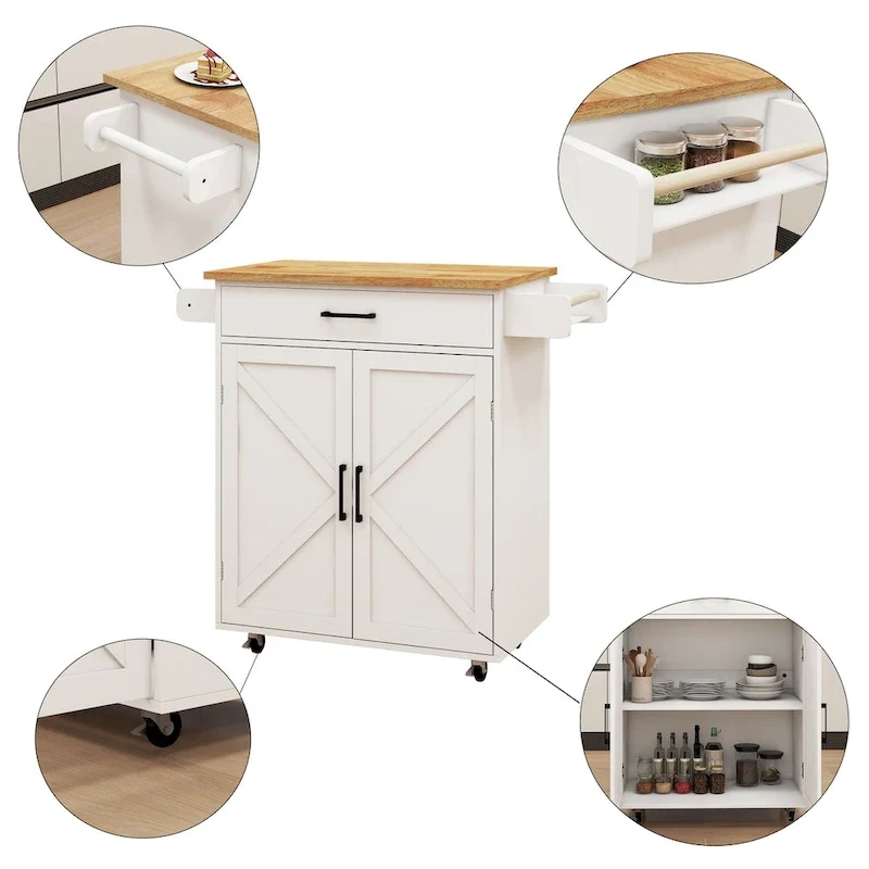 Kitchen island rolling trolley cart with Adjustable Shelves