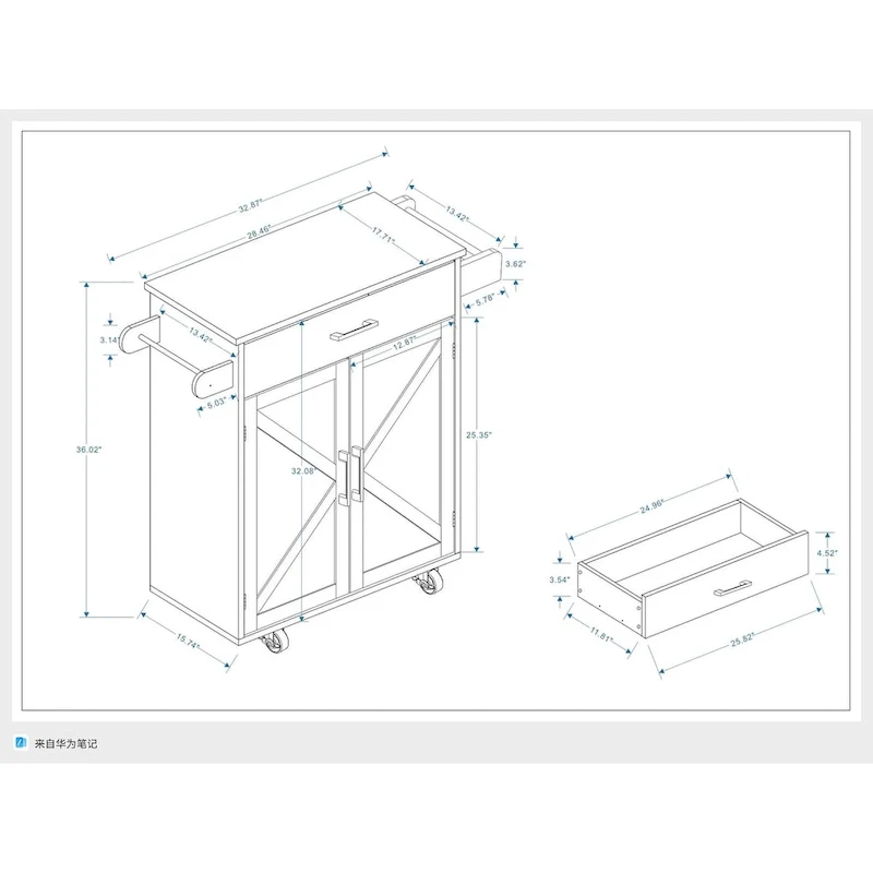 Kitchen island rolling trolley cart with Adjustable Shelves