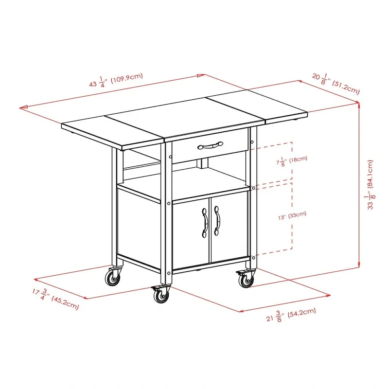 Rachael Kitchen Cart, Drop Leaf, Natural - 43.27 x 20.16 x 33.27 inches