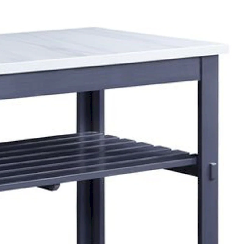 50 Inch Kitchen Island, Faux Marble Top, 2 Slatted Shelves, Gray