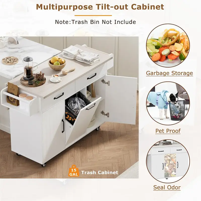 Kitchen Island with Trash Can Storage Cabinet by Harper&Bright Designs