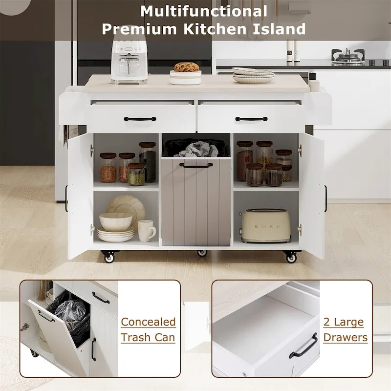 Kitchen Island with Trash Can Storage Cabinet by Harper&Bright Designs