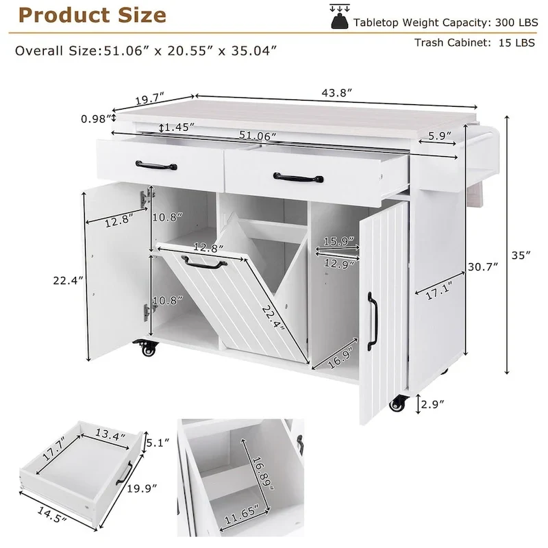 Kitchen Island with Trash Can Storage Cabinet by Harper&Bright Designs