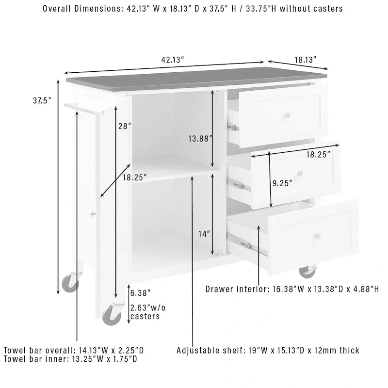 Crosley Soren Granite Top Kitchen Island/Cart - 18.13d x 42.13w x 37.5h