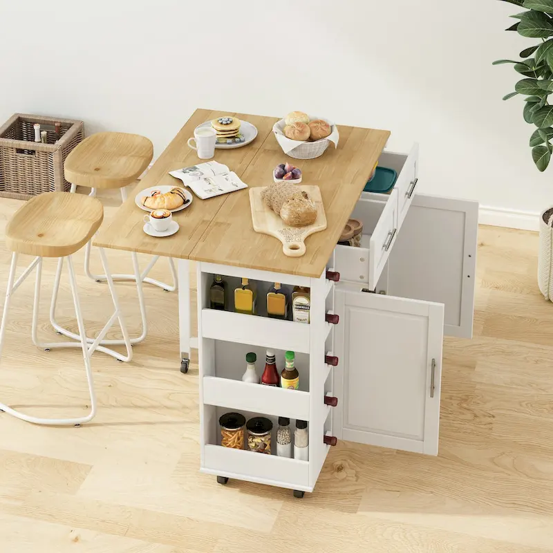Multi-Functional Kitchen Island Cart with 2 Door Cabinet and Two Drawers