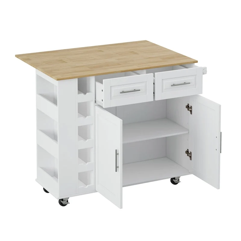 Multi-Functional Kitchen Island Cart with 2 Door Cabinet and Two Drawers