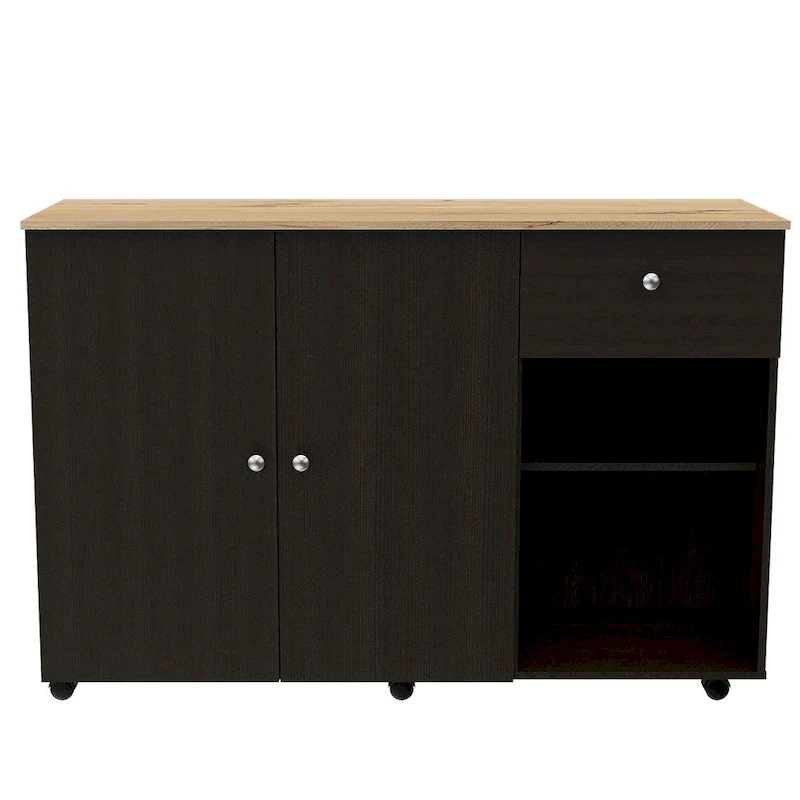 TUHOME Victoria Kitchen Island with 4 Interior Shelves, Casters, Drawer and Double Door Cabinet