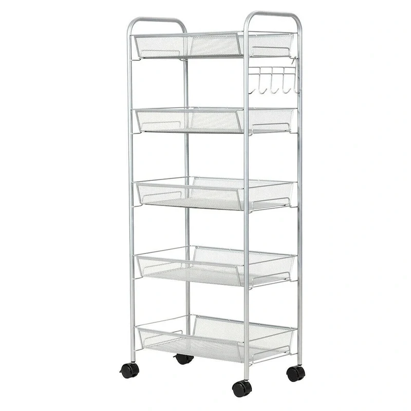 5 Tier Mesh Rolling File Utility Cart Storage Basket - 17 x 10 x 41 (L x W x H)