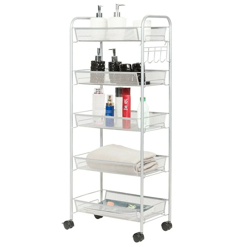 5 Tier Mesh Rolling File Utility Cart Storage Basket - 17 x 10 x 41 (L x W x H)