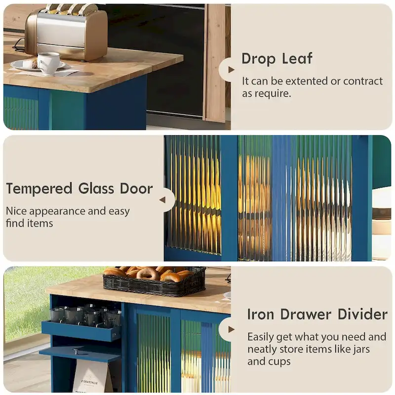 Kitchen Island with Drop Leaf and LED Light