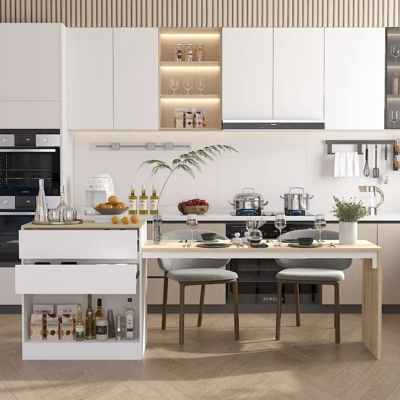 Kitchen Table 94.5 White/Wood Island for Breakfast, Bar, and Work