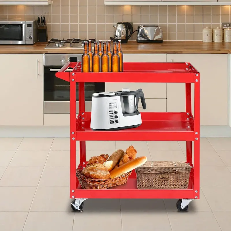 3 Tier Tool Cart on Wheels, 450 LBS Heavy Duty Steel Utility Cart w/Lockable Wheels for kitchen,Garage, Warehouse