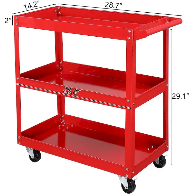 3 Tier Tool Cart on Wheels, 450 LBS Heavy Duty Steel Utility Cart w/Lockable Wheels for kitchen,Garage, Warehouse