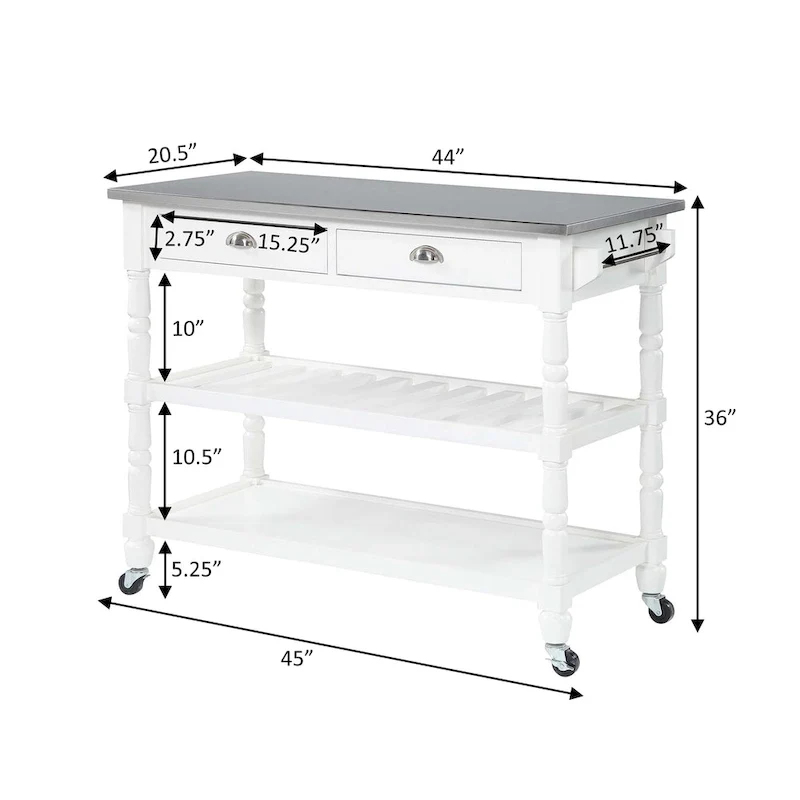 Convenience Concepts French Country 3 Tier Stainless Steel Kitchen Cart with Drawers