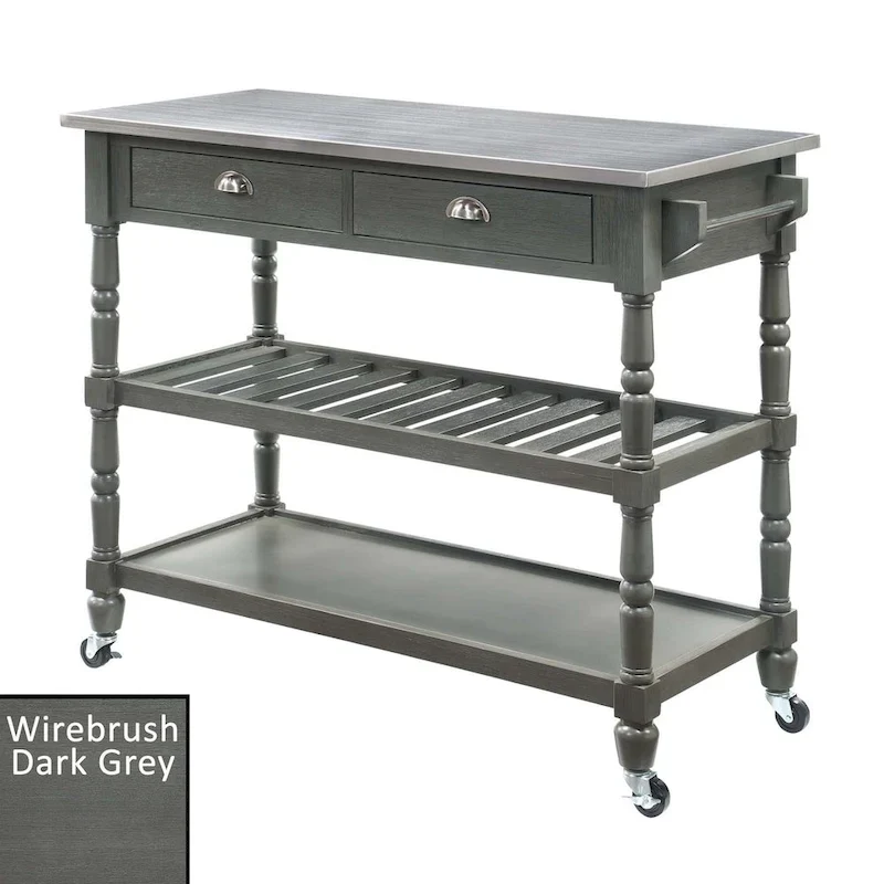 Convenience Concepts French Country 3 Tier Stainless Steel Kitchen Cart with Drawers