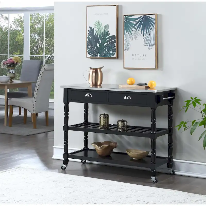 Convenience Concepts French Country 3 Tier Stainless Steel Kitchen Cart with Drawers