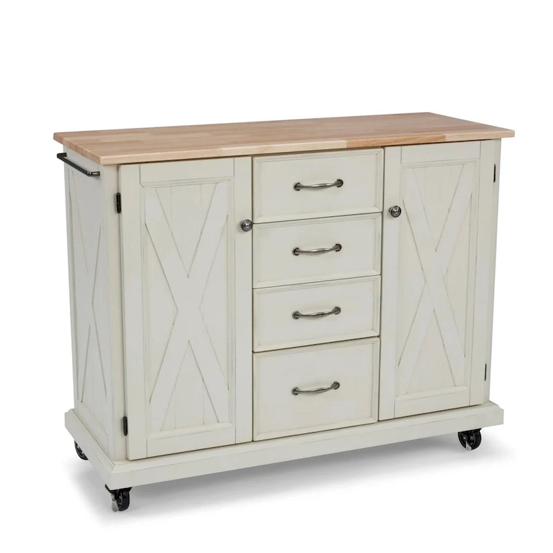 Seaside Lodge Off-White Wood Kitchen Cart - 45 x 36 x 16