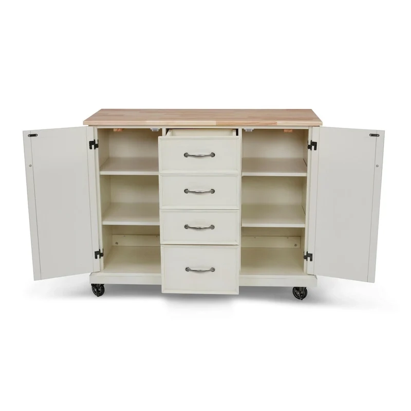 Seaside Lodge Off-White Wood Kitchen Cart - 45 x 36 x 16