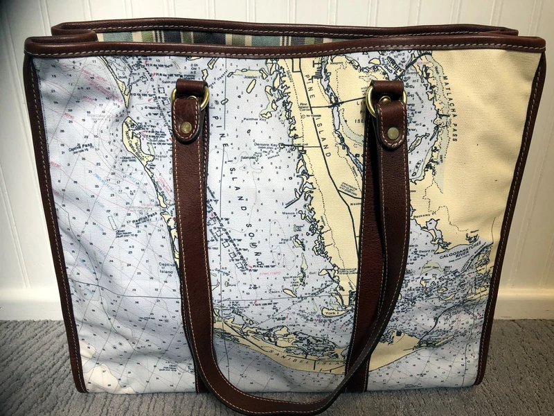 Vintage Mad Bay Designs Florida Map Design with Leather Trim Tote
