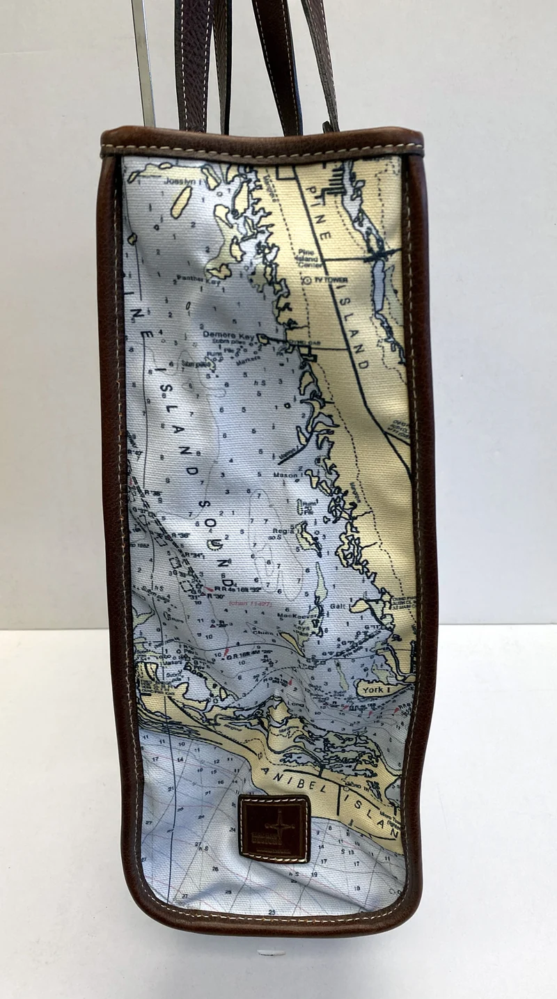 Vintage Mad Bay Designs Florida Map Design with Leather Trim Tote