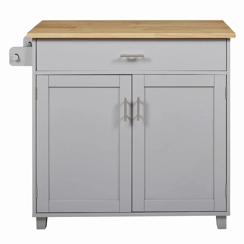 39W Kitchen Island with Storage and Rubber Wood Top - N/A