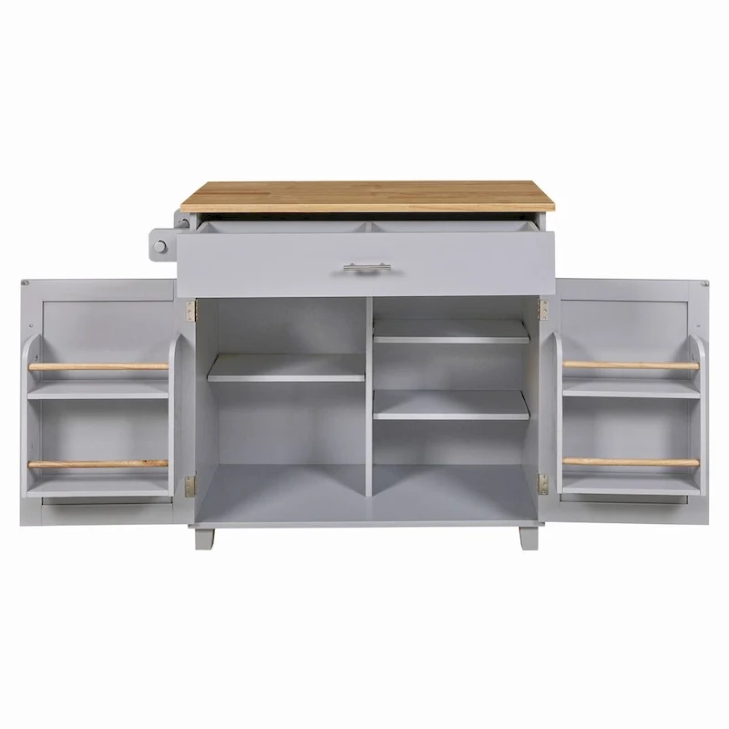 39W Kitchen Island with Storage and Rubber Wood Top - N/A