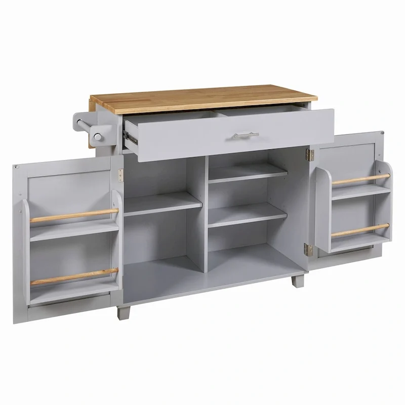 39W Kitchen Island with Storage and Rubber Wood Top - N/A