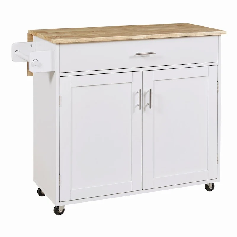 39W Kitchen Island with Storage and Rubber Wood Top - N/A