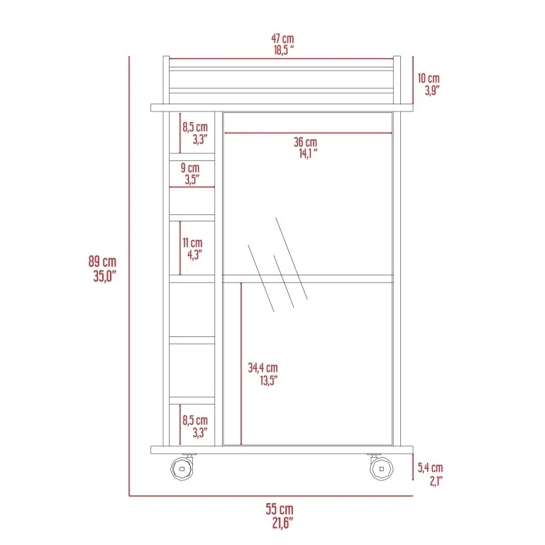 Bar Cart Baltimore, Two Tier Cabinet With Glass Door, Six Wine Cubbies, Light Oak Finish for Kitchen, Party and Living Room