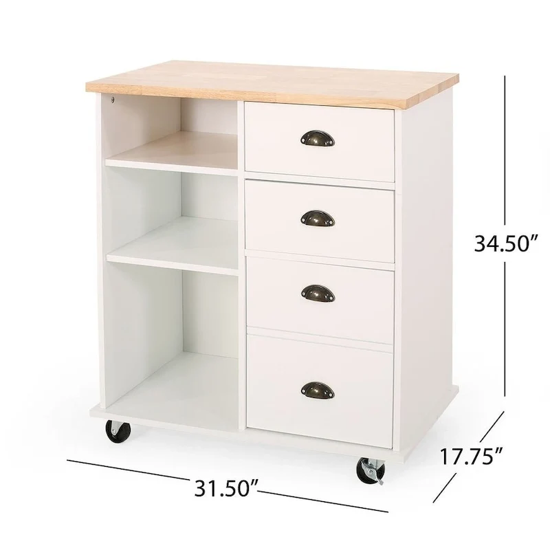 Contemporary Wood Kitchen Cart with Wheels Drawers and Cabinet by Christopher Knight Home