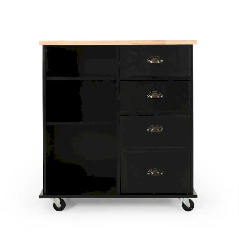 Contemporary Wood Kitchen Cart with Wheels Drawers and Cabinet by Christopher Knight Home
