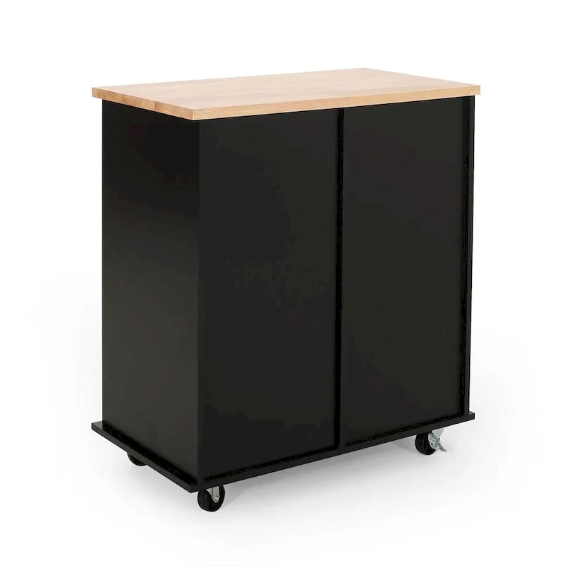 Contemporary Wood Kitchen Cart with Wheels Drawers and Cabinet by Christopher Knight Home