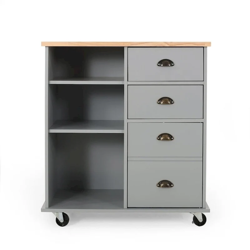 Contemporary Wood Kitchen Cart with Wheels Drawers and Cabinet by Christopher Knight Home