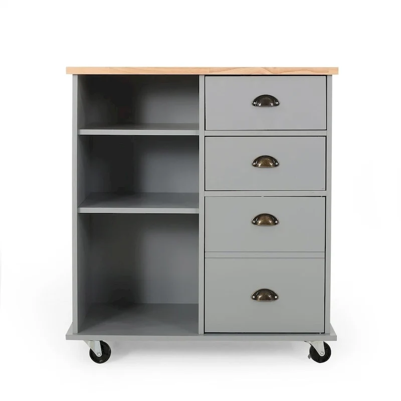 Contemporary Wood Kitchen Cart with Wheels Drawers and Cabinet by Christopher Knight Home
