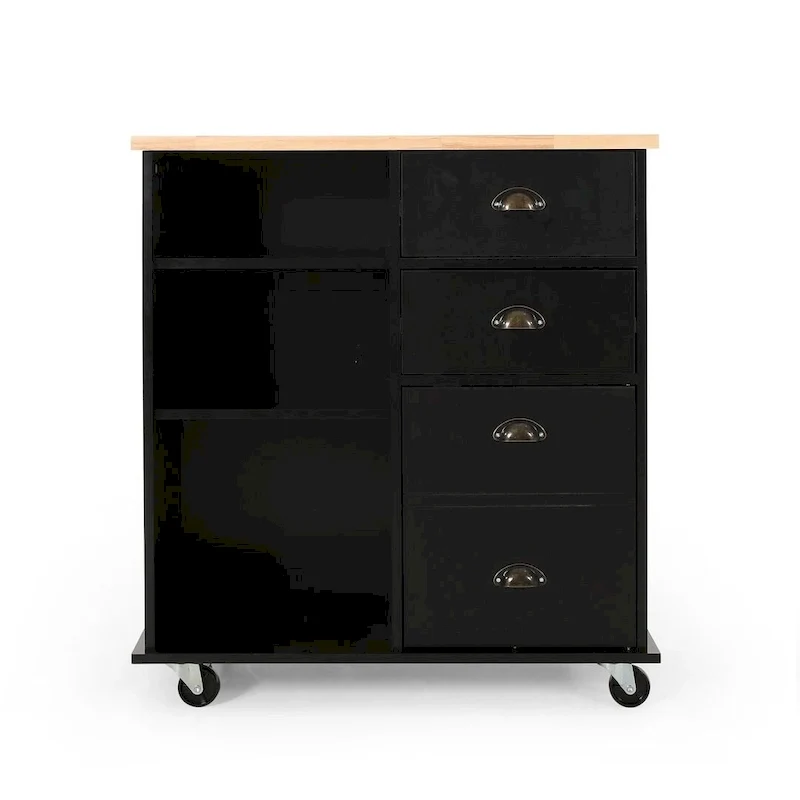 Contemporary Wood Kitchen Cart with Wheels Drawers and Cabinet by Christopher Knight Home