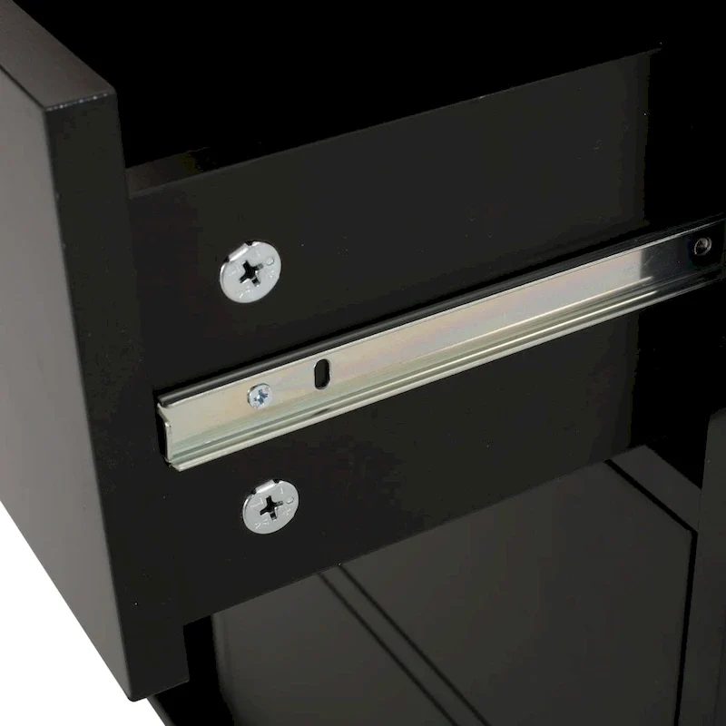Modern Kitchen Cart with Rubberwood Top, Cabinet Storage, Two Drawers, Three Open Shelves and Lockable Rolling Casters